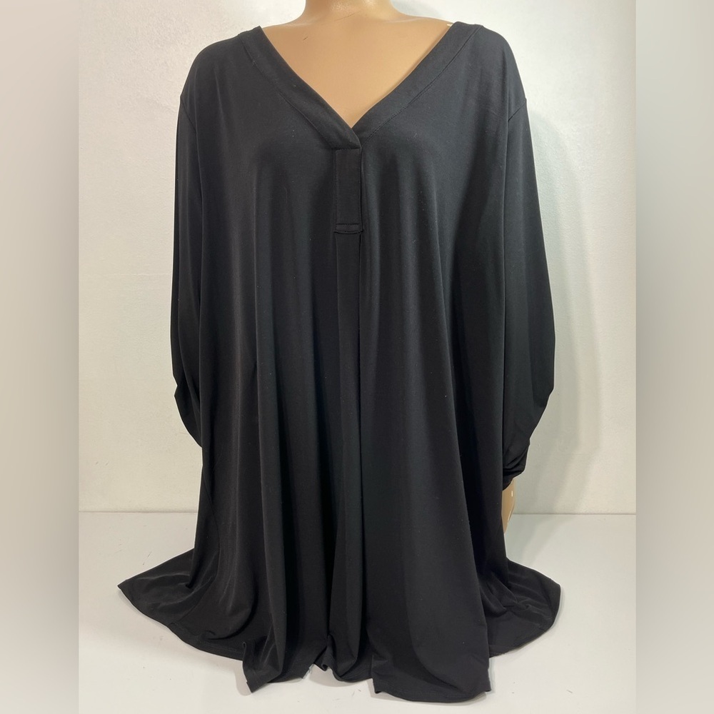 Torrid Harper Georgette Pullover 3/4 Sleeve Blouse Size 5X Black V Neck‎